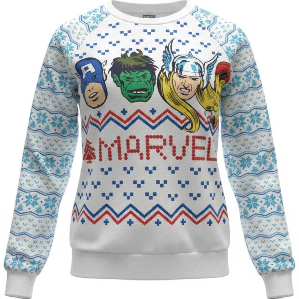 Marvel Avengers Women Ugly Christmas Fair Isle Sweatshirt Hulk Thor Iron Man •S•